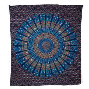 Authentisches Mandala Wandtuch Baumwolle Blau/Orange (240 x 210 cm)