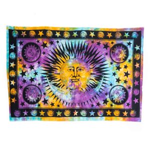Authentisches-Wandtuch-Baumwolle-mit-farbenfroher-Sonne-und-Mond-(215-x-135-cm)