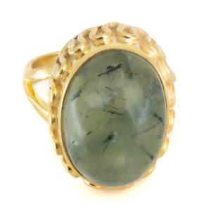 Edelstein-Ring Prehnit 925 Silber & Gold plattiert "Yenra" (Größe 17)