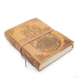 Handgemachtes Leder-Notizbuch mit Hamsahand (17,5 x 13 cm)