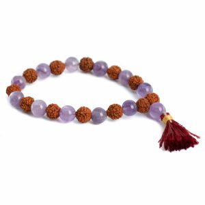 Rudraksha-Armband mit Amethyst - 8 mm