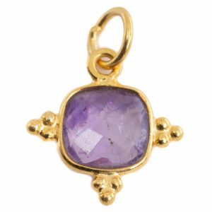 Edelstein-Anhänger Amethyst quadratisch - Silber und vergoldet - 8 mm