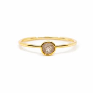 Geburtsstein Ring Mondstein Juni - 925 Silber Vergoldet (Größe 17)