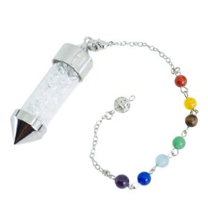 Pendel-Edelstein-Bergkristall-Kapsel mit 7 Chakra-Perlen Kette