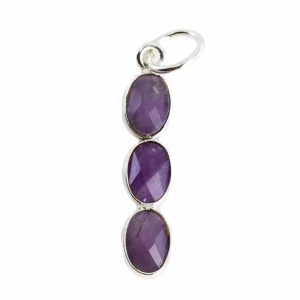 Edelstein-Anhänger Amethyst 3 Steine - versilbert - 20 x 4 mm