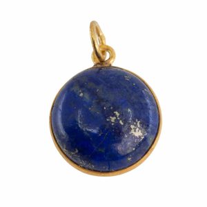 Edelstein-Anhänger rund - Lapislazuli - 925 Silber und vergoldet (15 mm)