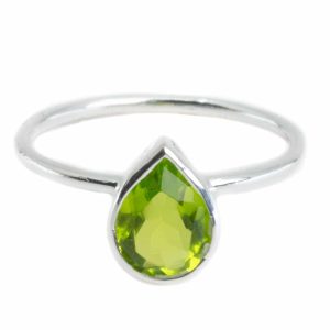 Edelstein Ring Peridot - 925 Silber - Birnenform (Größe 17)