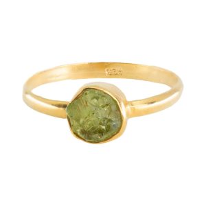 Geburtsstein Ring ungeschliffener Peridot August - 925 Silber vergoldet