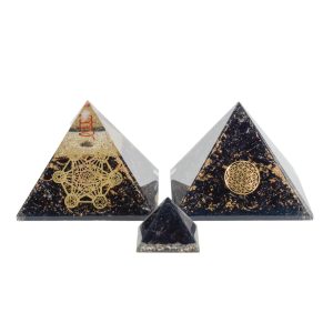 Schwarzer Turmalin Orgonit Set für Schutz (3 Pyramiden)