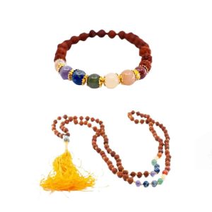 7 Chakra Rudraksha Mala und Armband Lavastein Set - Bündel