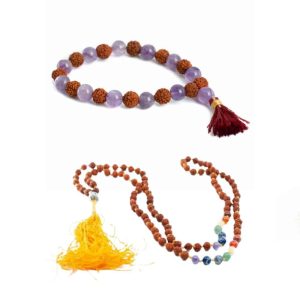 7 Chakra Rudraksha Mala und Armband Amethyst Set - Bündel